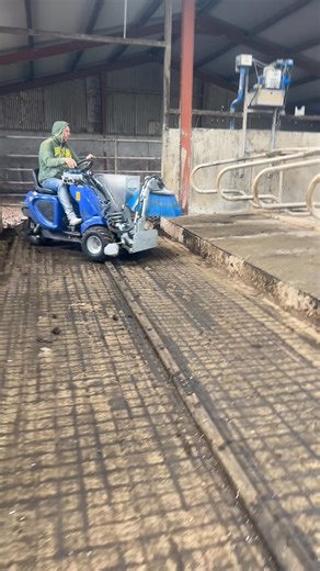 Ride on daisy cubicle bedder in action handy machine where the brush and scraper can be dropped out and a spike or other attachments can be put on to create more uses for the machine during the summer months when brush and scraper are not needed 085-2225483 for pricing | Collins Machinery Sales
