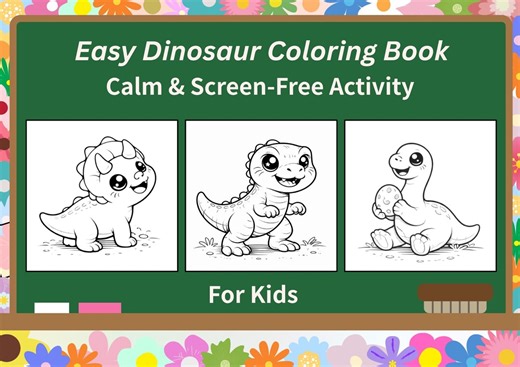 Easy Dinosaur Coloring Pages for Kids Downloadable Line Art - Etsy