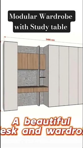 Wardrobe Design WITH Study Table - Space Saving Solutions #wardrobe #desksetup #studytable #shorts