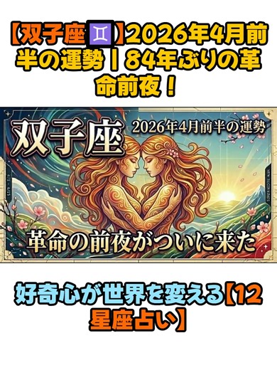 【双子座♊️】2026年4月前半の運勢｜84年ぶりの革命前夜！好奇心が世界を変える【12星座占い】 #双子座 #ふたご座 #星占い #fyp