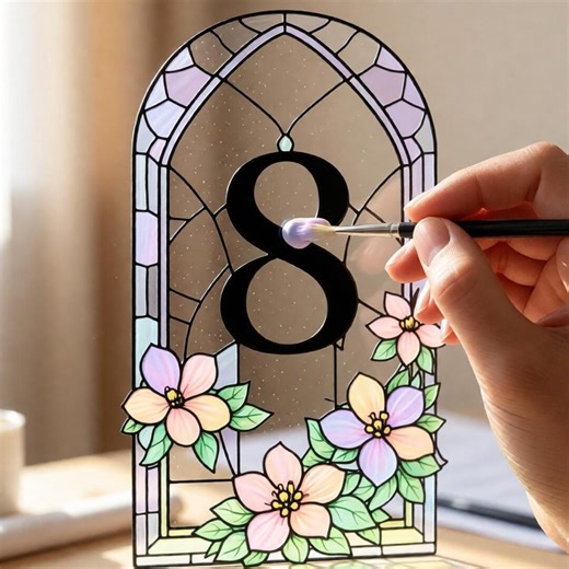 Stained Glass Wedding Table Numbers Template, Romantic Pink Inspired Design, Printable Wedding Decor, Canva Editable Gothic Table Numbers - Etsy