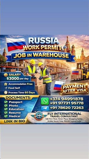 🇷🇺 Russia Work Permit 2026 | Warehouse Job in Russia | Salary 3000 Per Day | Russia Job Update
