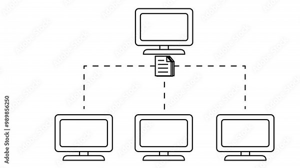 file or document transfer, sharing data transmission between computer devices via network. loop