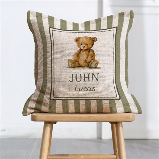 Personalized Woven Teddy Bear Heirloom Baby Name Pillow Custom Newborn Crib Decorative Pillow Newborn Keepsake Personal Nursery Decorations - Etsy