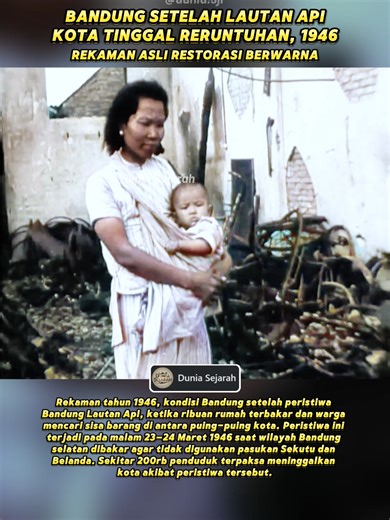 Kondisi kota Bandung pada tahun 1946 setelah terjadinya peristiwa Bandung Lautan Api. Dalam berbagai adegan terlihat rumah-rumah yang hancur, bangunan runtuh, serta sisa kebakaran yang masih mengepul di berbagai sudut kota. Penduduk sipil terlihat menyusuri reruntuhan untuk mencari barang-barang yang masih bisa diselamatkan. Beberapa orang memuat temuan mereka ke dalam gerobak, sementara yang lain membawa barang secara manual untuk dibawa keluar dari kawasan yang telah hancur. Rekaman juga menam