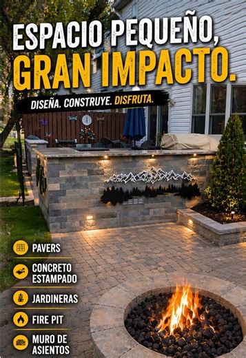 Los pavers cambian completamente cómo se siente un espacio. En un proyecto es importante definir áreas, crear flujo y darle estructura a todo el diseño. Cada elemento tiene su lugar: el fire pit se vuelve el punto de reunión, la parrilla integra el espacio social, y las jardineras elevadas enmarcan todo. El concreto estampado aporta continuidad, pero los pavers son los que le dan carácter y dirección. Cuando todo se conecta bien, no importa el tamaño el espacio se siente más pensado, más funcion