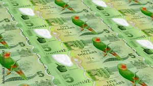 Fiji Fijian Dollar 5 Banknotes Money Printing House, Printing Five Fijian Dollar, Printing Press Machine Print out Fijian Dollar, Being printed by currency press machine 5 Fijian Dollar