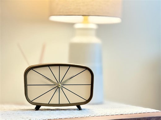 Mid Century Modern Atomic Clock: Walnut and White Oak Wood Finish, Retro Desk Decor - Etsy