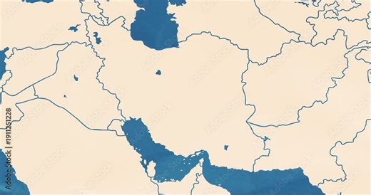 Beautiful zoom in of a iran map with most important cities and frontier lines