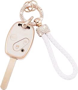 EKALA for Honda Key Fob Cover with Keychains Lanyard, 4 Buttons Soft TPU Keys Shells Girly White Key Fob Protector Compatible with Honda Accord Accord Crosstour Civic CR-V Pilot Element(Hod-4R)