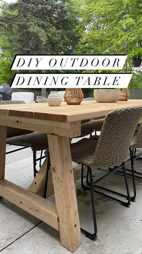 Laura Sima | Sima Spaces | MN Realtor on Instagram: "8’ outdoor dining table in under 2 hours and under $250 🫰 Just in time for a weekend BBQ! *update: finished table (with stain) is up on a more recent reel!* We followed plans from @anawhitediy (Google “Ana White 4x4 Truss Beam Table”) with a couple modifications. Instead of “breadboard” ends we used 4 8’ long 2x10’s as the table top. Josh also modified the support on top by notching the 4x4. Since it’s an outdoor table, we didn’t bother with