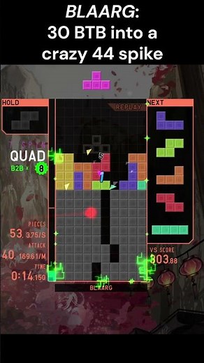 [TETR.IO] Blaarg maintains 30 Back to Back to send a crazy 44 spike against VinceHD