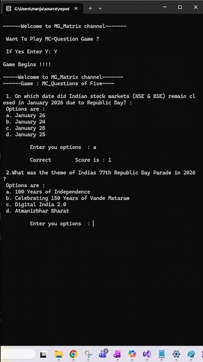 MCQ game example for C++ #code demo #republicday