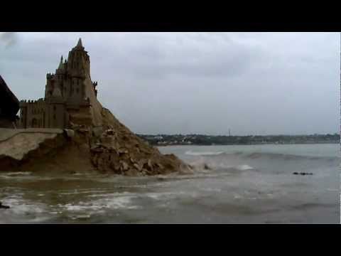 JERSEY CHANNEL ISLANDS highest tide demolishes largest sand castle in Britain