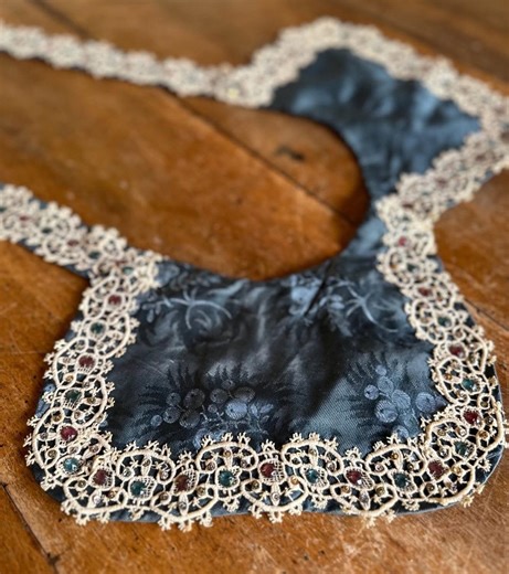 Antique French Silk Collar: Jacquard Fabric, Handmade Lace Trim - Etsy