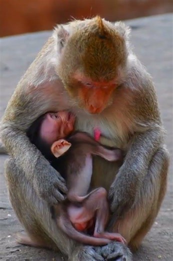 A Little Baby Macaque Wildlife Hug Mom #newbornbaby