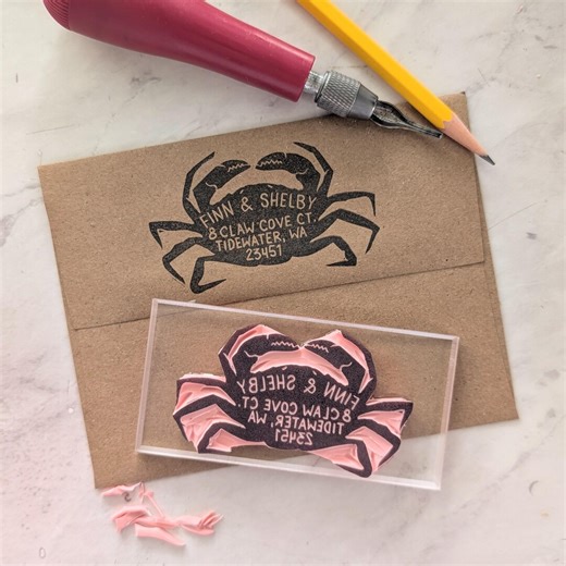 Crab Return Address Rubber Stamp: Ocean Themed Stationery - Etsy