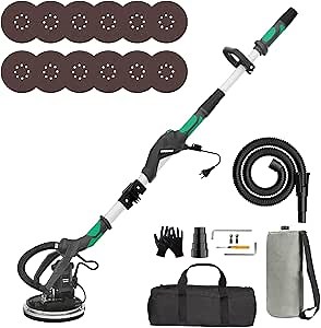 Electric Drywall Sander with Vacuum Dust Collector, IMQUALI® 9.5A 1050W Floor Sanders for Wood Floor with Variable Speed 600-2600RPM, Extendable Handle, LED Light, 12pcs Sanding Discs, Green, IM03