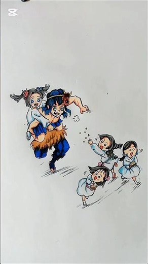 Aoi and Inosuke Chasing😩 3 little sisters😩 demonslayer #art#