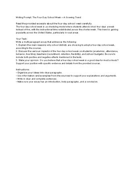 Four Day School Week: Articles, video, audio, writing prompt, quiz ELPAC Aligned