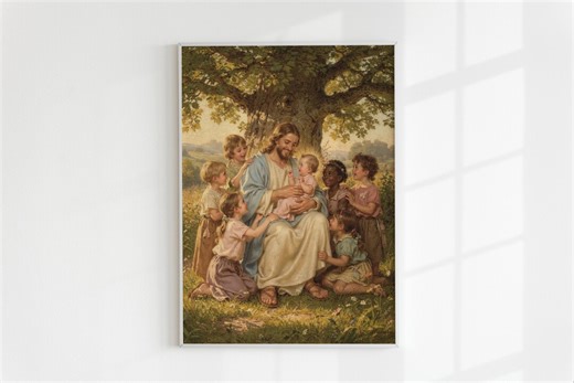 Jesus Blessing Children Print, Let Little Children Come Art, Christian Nursery Decor, Vintage Jesus Painting, Baptism Gift, Digital Download - Etsy