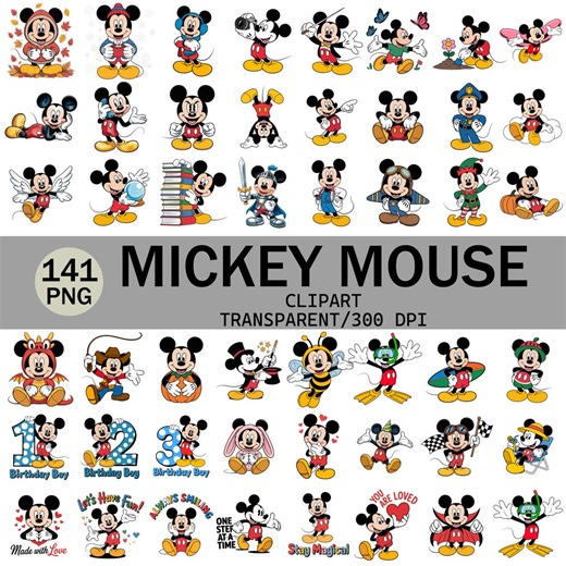 Mickey Mouse Clipart Bundle: Cartoon PNG Images (digital Download) - Etsy UK