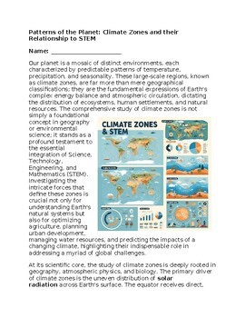 Climate Zones & STEM - No Prep - Worksheet - 100% Editable
