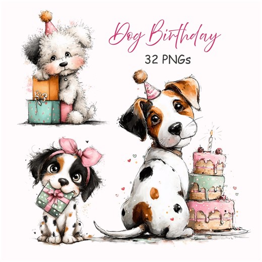 Dog Birthday Party Clipart: Cartoon Graphics (digital Download - 32 Pngs) - Etsy