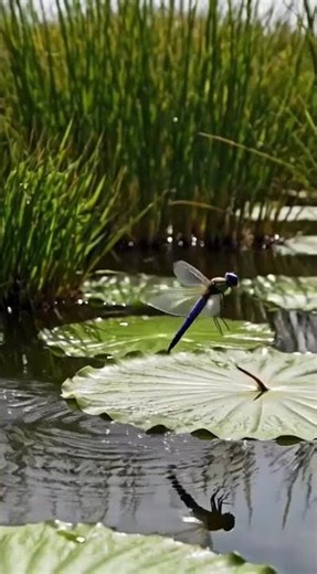 Dragonfly Flying Over a Lily Pond | Incredible Nature Moment
