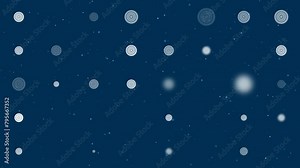 Template animation of evenly spaced checker game symbols of different sizes and opacity. Animation of transparency and size. Seamless looped 4k animation on dark blue background with stars