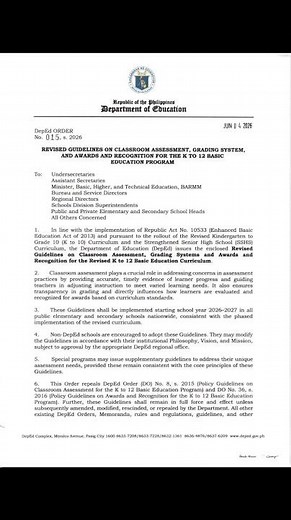 revised guidelines, assessment, grading system, awards and recognition