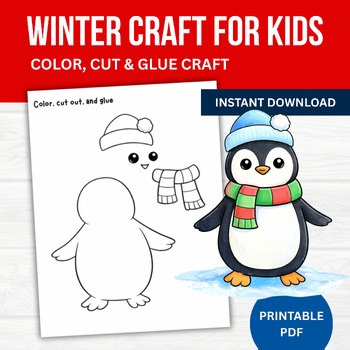 Penguin Cut and Glue Craft | Printable Color & Assemble Winter Activity for Kids