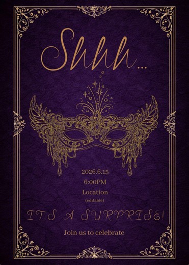 Masquerade Surprise Invitation Template, Purple & Gold Elegant Party Invite, Editable Canva Birthday Anniversary Invitatio, Instant Download - Etsy