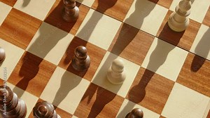 In chess, en passant the capture by a black pawn of an white enemy pawn, stop motion. Capturing a piece on the aisle in a chess game