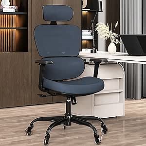 Ergonomic Office Chair - Mesh Office Chair High Back, Rolling Desk Chair, Executive Swivel Chair, Computer Chair with 3D Adjustable Armrest, 3D Lumbar Support, Blade Wheels, Adjustable Headrest