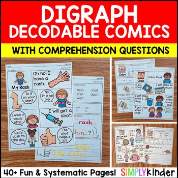Decodable Digraph Comics Passages Comprehension Questions, Science of Reading