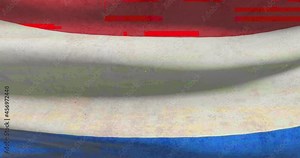 Netherlands national flag with digital glitch. Cyber attack and hacking concept. Dutch government and cyber crime