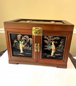 Chinese Chinoiserie Jewelry Box: Jade, Wood & Lacquer Armoire - Etsy