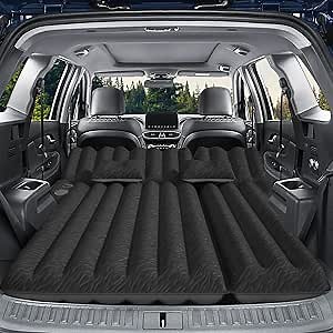 SUV Air Mattress: Inflatable Car Air Mattress for Camping, Flocking Car Bed with Air Pump & 2 Pillows, Portable Sleeping Pad Mattress for Home Car Travel Camping Black