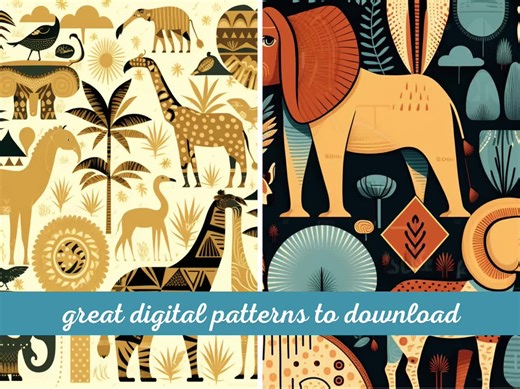 African Animal Pattern Designs: 12" JPG & PDF Downloads