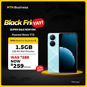 Power up your everyday with the Huawei Nova Y73. Big performance, bigger value for R259pm and SAVE R1080. 🔥 T&C apply. #TodayWeMakeMoves | MTN Business South Africa
