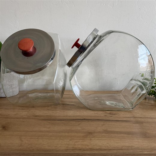 Vintage Glass Candy Jar 10" | Apothecary Jar With Lid | Slant Display Canister | Retro Kitchen Storage | Countertop Cookie Jar - Etsy