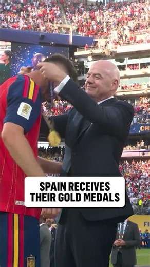 Spain is presented with their gold medal after defeating Argentina in the 2026 FIFA World Cup Final