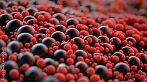 virus with red spike proteins, providing a clear and vivid representation of viral biology