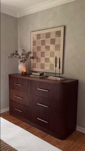 HULALA HOME| Modern Solid Wood Fluted Dresser with 6 Drawers & Oak Texture