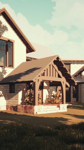 Check out the portico on this house. Not only are portico's beautful, but they often provide the first line of defense against the intrusion of the elements into your home. Check out our Kootney River Model at: EnduringDesignArchitecture.com #portico #porch #architecturelovers #TimberFraming #sandpointidaho #PacificNorthwest #architecture #homedesign #homeinspiration | Enduring Design Architecture | Facebook