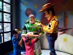 Meeting Buzz Lightyear and Woody from Toy Story. Disney World, Florida.
