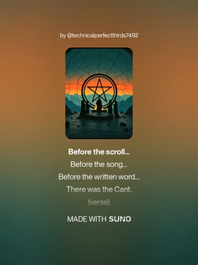 CANTICLE OF THE BROKEN SHARDS. I needed another song up on Tik-Tok and after writing lyircs for two of them within the last fortnight. I felt abit drained. So I asked George Bloody Taylor (GPT CHat BOT) if he could write the lyrics and music prompts for SUNO. A song about using the broken fragments of what I can only describe as the operating system of the universe by the combined vocalisations that can only be performed by the five wizards belonging to the same Pentagram. This is concerning fiv