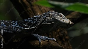 Varanus macraei, the blue-spotted tree monitor or blue tree monitor Stock Video