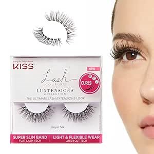 KISS Lash Couture LuXtensions Collection False Eyelashes, Flat Lash Technology, Super Slim Lash Band, Real Lash Extension Fibers, Reusable, Style ‘Royal Silk’, 10mm,1 Pair Strip Lashes